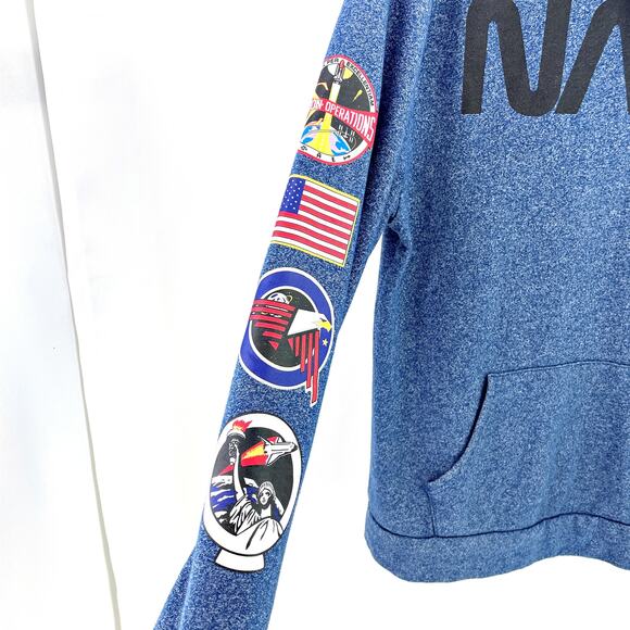 NASA Worm Callout Logo Patches Aldrin Hoodie Sweatshirt Front Pocket MED Space - Picture 3 of 5